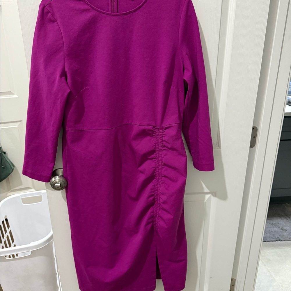 Boden Fuchsia Long Sleeve Ruched Sheath Dress